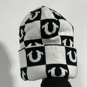 True Religion Black and White Checkered Beanie